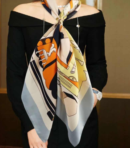 A versatile and fashionable spring and autumn printed silk handkerchief for women details Picture