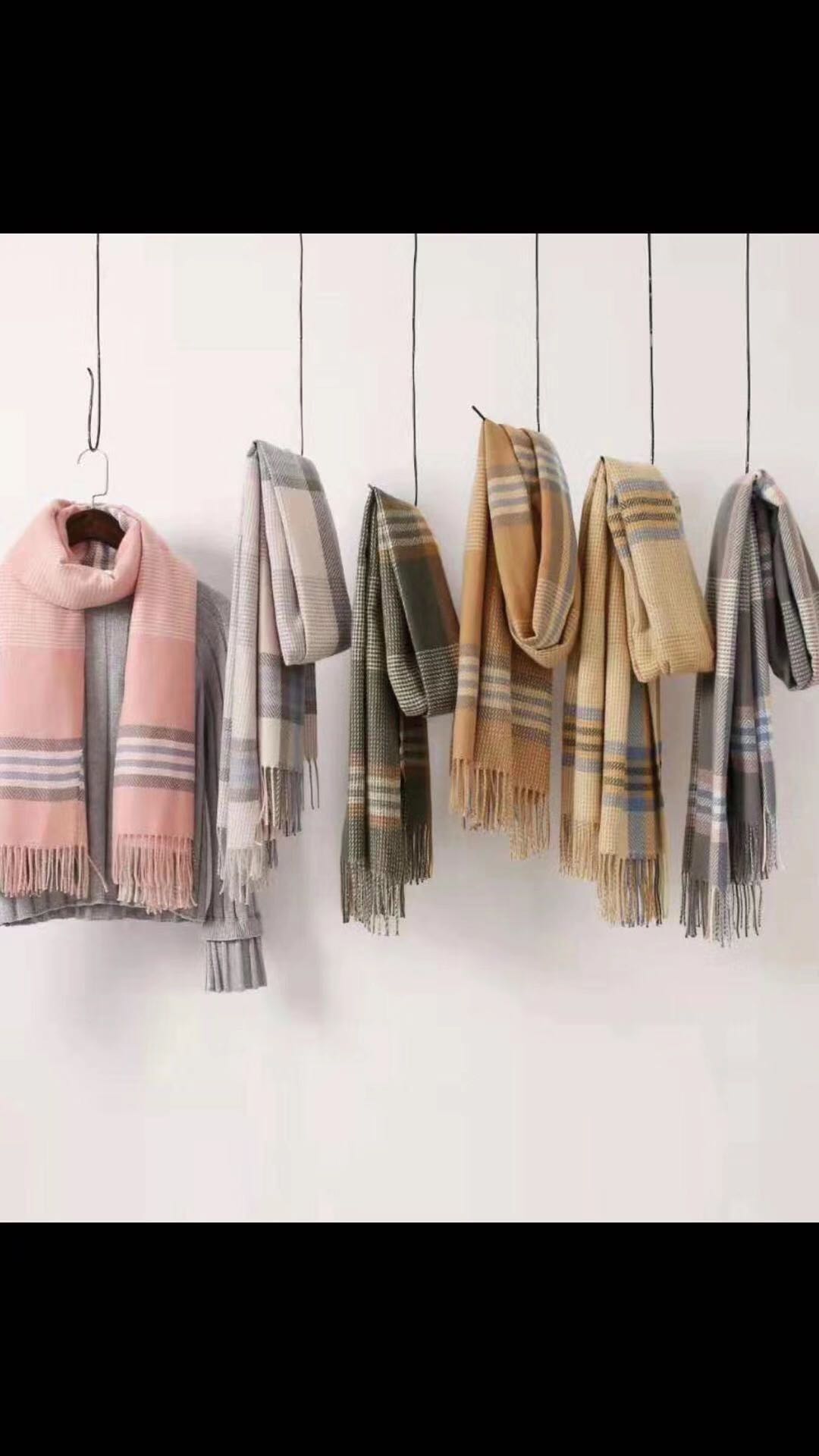 A fashionable and versatile, warm, classic fringed striped faux cashmere scarf for women Specification image