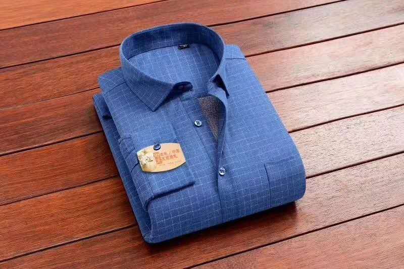 加绒衬衫保暖衬衣男 新品棉混纺休闲印花修身加绒加厚男士保暖衬衫