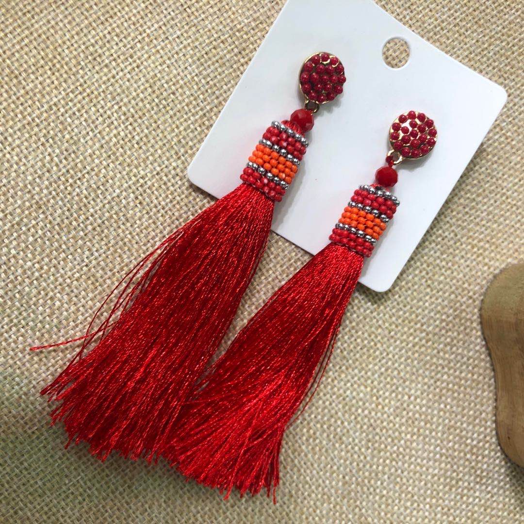 中国风时尚新款米珠长款流苏耳环高端耳饰防过敏气质耳环