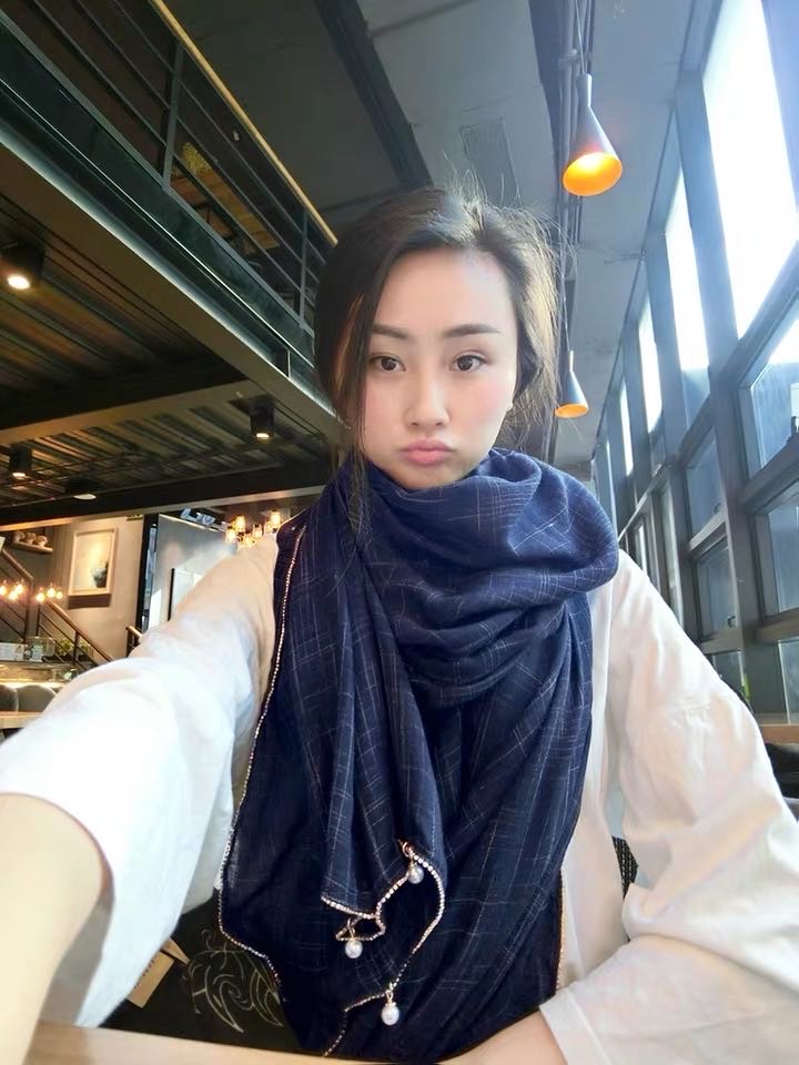Dark Blue Scarf Thin Silk Scarf With Pearl Temperament Simple details Picture