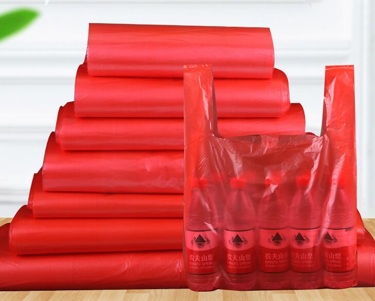 Longsen red convenience bag, plastic supermarket shopping, white transparent food vest, thickened handbag