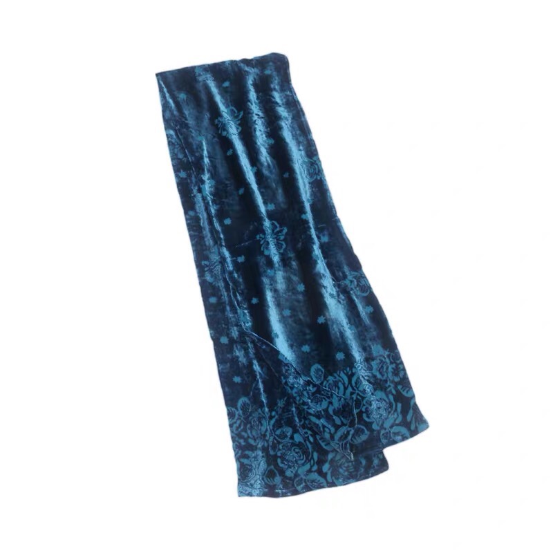 Double Silk Velvet Low-Key Temperament Lake Blue Scarf Autumn And Winter Warm Neck Protection Mulberry Silk Silk Scarf details Picture