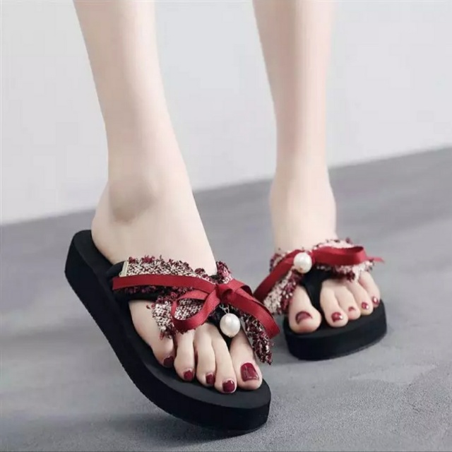 Summer flip-flops for women, fashionable outerwear, versatile for students, flat and sweet bow-shaped flip-flops for women Specification image