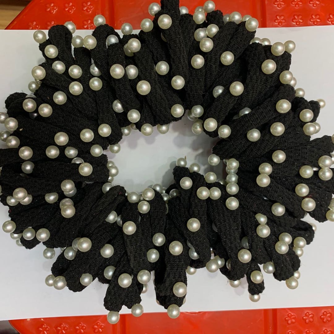 Hair tie, hair band, rubber band, braided hair, high elasticity, tied hair, black, simple girl, pearl