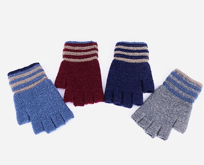 冬季男女红色半指保暖手套 韩版毛线加绒手套产品图