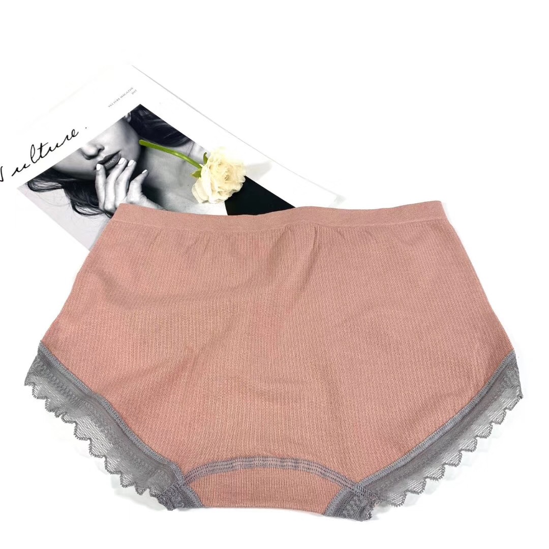2023 New Lace Lace Girls Underwear Pure Cotton Solid Color Women's Shorts Mid-Waist High Elastic Antibacterial Briefs Morandi Color Specification drawing