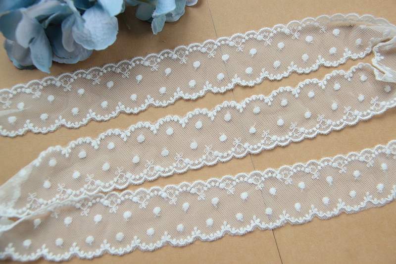 E4 Handmade Diy Clothing Accessories Japanese Cotton Mesh Silk Lace Double Dot Embroidery Lace Width 4Cm Specification drawing