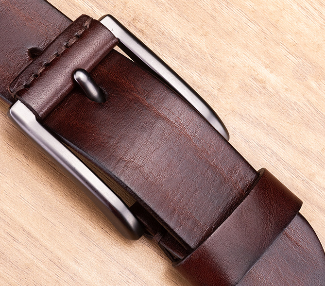 Men's leather casual pin buckle fashionable all-in-one top layer pure cowhide youth belt men's retro handcrafted belt details Picture