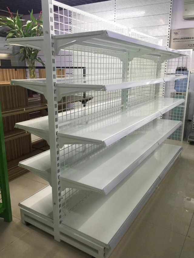 白色超市槽板货架 产品展示架 挂钩货架 样品展示柜
