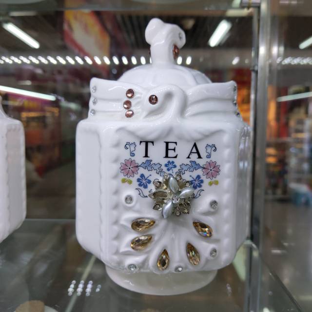 TEA，白色陶瓷密封罐糖罐茶罐