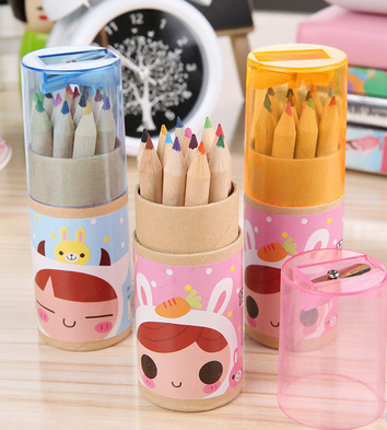 To Bo Stationery Manufacturers Direct Wholesale Cartoon Color Pencil Set Stationery 12 Color Belt Pencil Sharpener Lid Color Lead Student Pencil Specification drawing