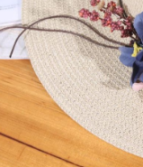 Korean Version Of Female Summer Big Along A Flower Straw Hat Sun Block Hat Beach Cool Hat Tidal Summer Big Eaves Beach Grass Specification drawing