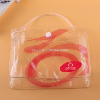 透明手提pvc袋定制塑料pvc按扣纽扣袋洗化用品透明塑料化妆品袋产品图