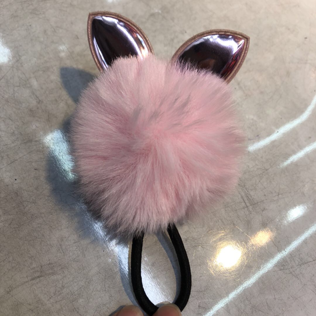 South Korea autumn winter mink hair ball Czech drill hair ring head rope rabbit straight curved ears hair rope rubber band ball head thumbnail
