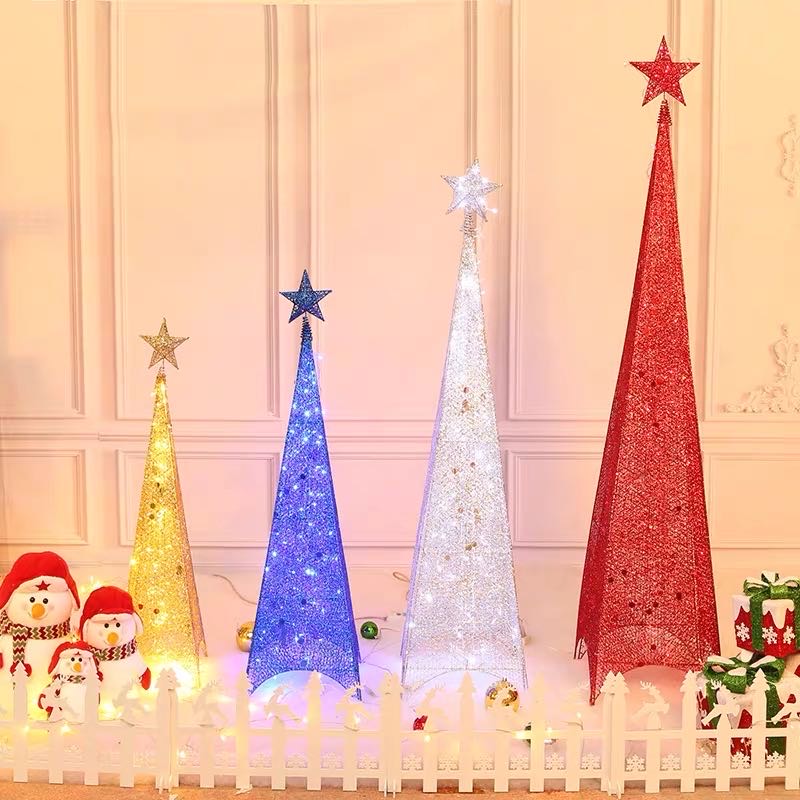 圣诞树金字塔铁艺树四面网树酒店柜台灯塔发光造型摆件节日装饰品