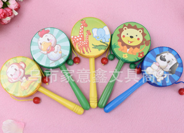 儿童木制卡通16cm大号拨浪鼓创意启蒙早教玩具乐器新奇特亲子教具