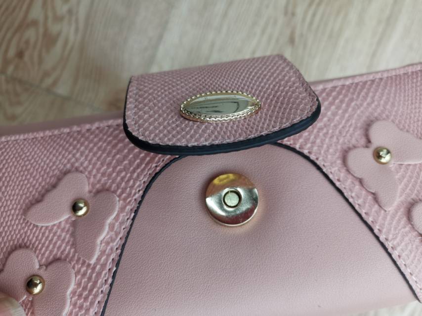 Factory Direct Pink Butterfly Ladies Long Triple Fold Multifunctional Wallet Large Capacity Card Bag Clutch Bag 1101 Specification drawing