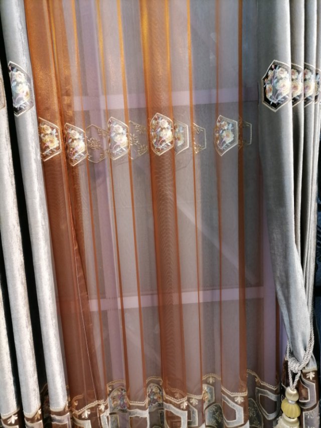 Embroidered Double Curtain Fabric Finished Solid Color Living Room Custom Insulation Shade Bedroom Specification drawing