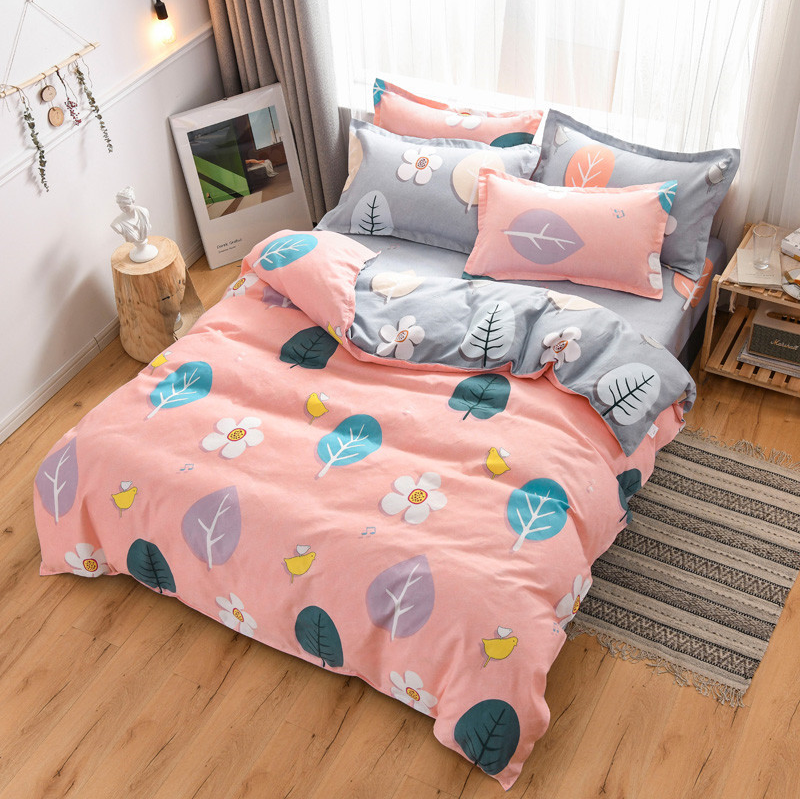 Ins Style Flower Plant Printing Simple Design Ab Layout Plush Cotton Four-Piece Set Specification drawing