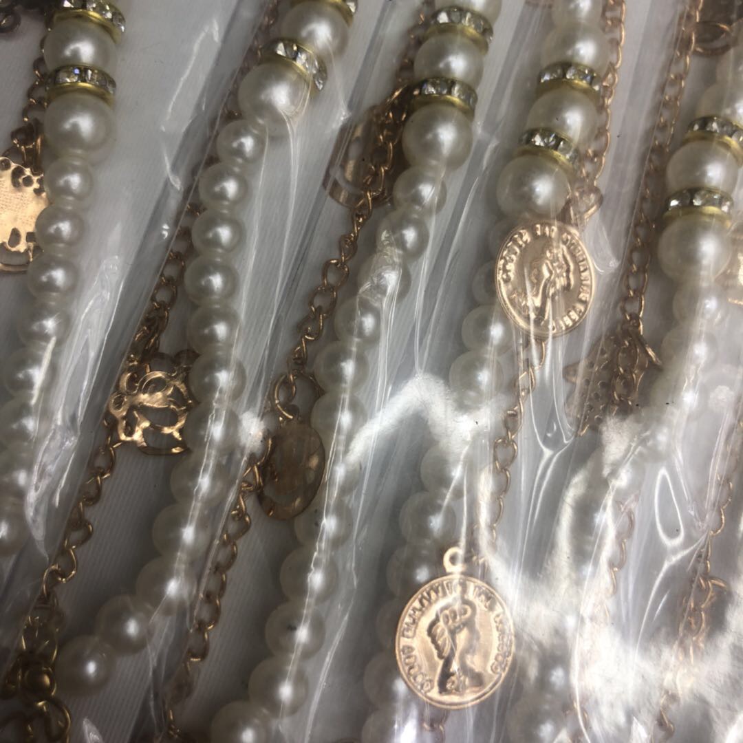 厂家直销铁片镀金仿珍珠镶水钻手链饰品细节图