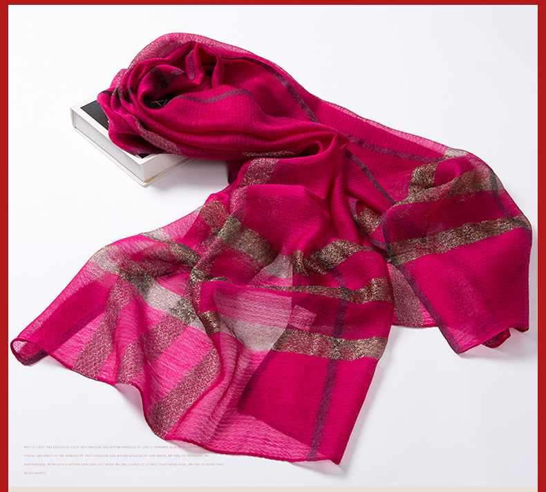 Women's Fashion Trend Everything With Metallic Texture Check Polyester Scarf details Picture