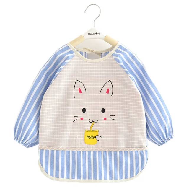 宝宝吃饭罩衣水晶绒儿童围裙秋冬长袖防水男童围兜婴儿吃饭衣