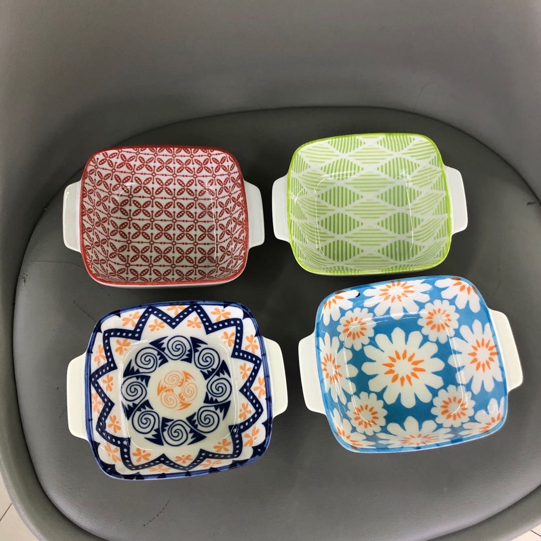 Japanese-style household double-eared bowls, popular baking plates, cheese plates, and fruit salad bowls Specification image