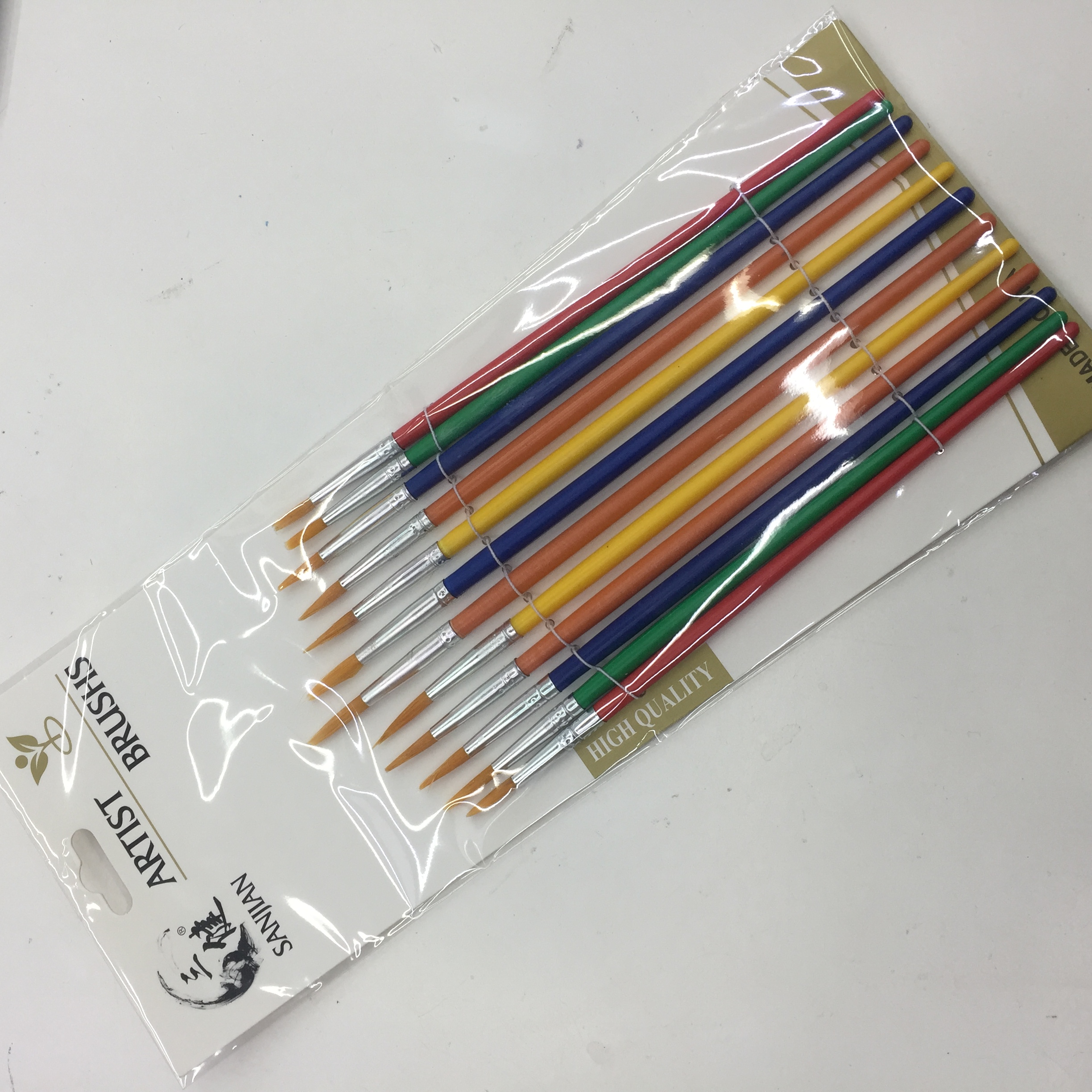 12支多色木杆龙毛圆头平头水粉笔水彩笔丙烯画笔