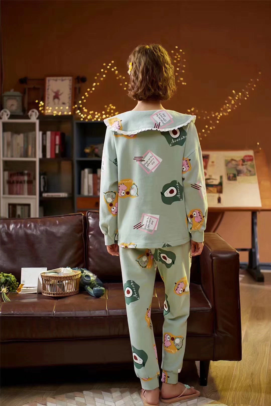 Pajama women's Spring and autumn pure cotton long-sleeved thin student Korean-style cute loose women's two-piece home wear Specification image