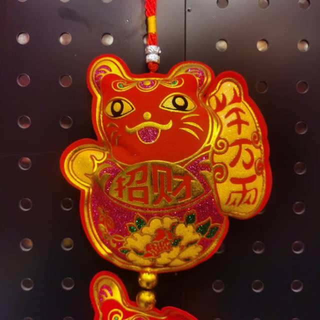 Five Blessings Fortune Cat Pendant 5 strings of velvet printed fancy tassels for good fortune details Picture