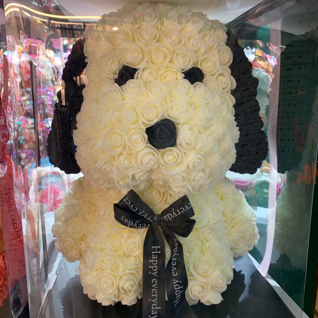 厂家直销仿真花玫瑰花DIY小狗泡沫永生花生日礼物