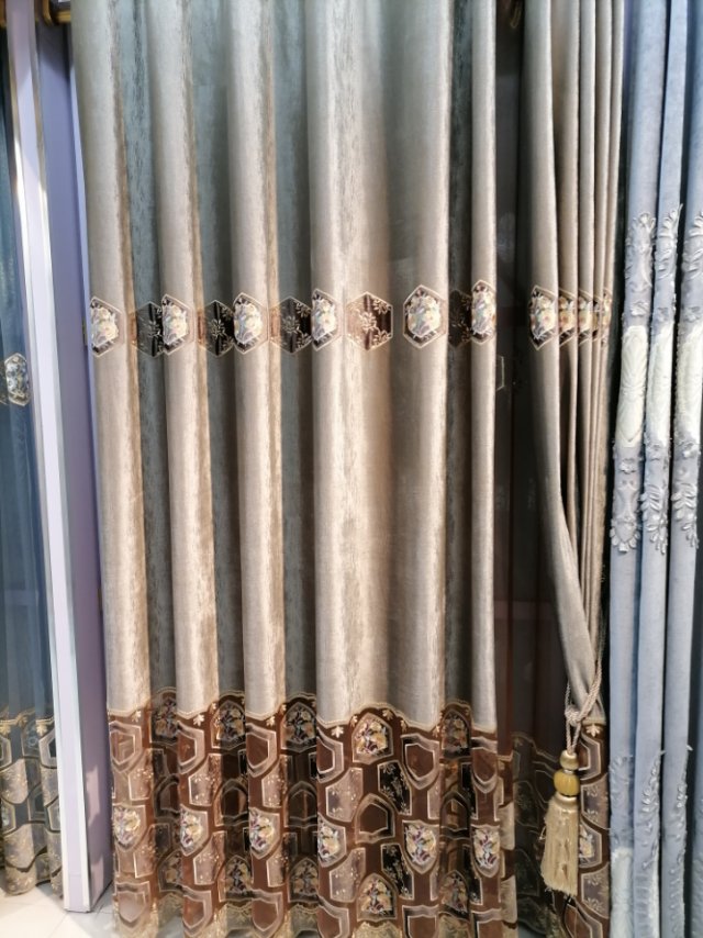 Embroidered Double Curtain Fabric Finished Solid Color Living Room Custom Insulation Shade Bedroom