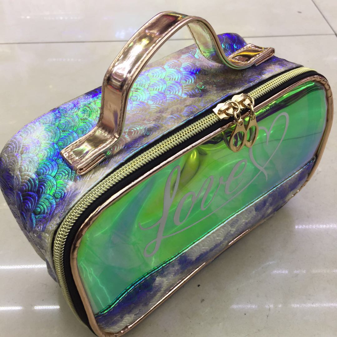 Travel Portable Makeup Bag Female Laser Bright Color Transparent Large Capacity Small Storage Bag Waterproof Carry-On Toiletry Bag