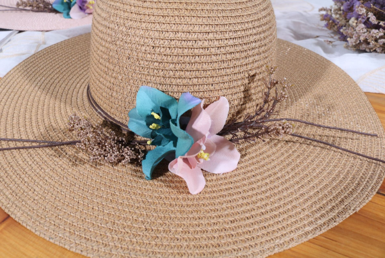 Summer A Flower Hand Hook Straw Hat Korean Women's Foldable Sun Hat With Sunblock Outdoor Beach Straw Hat details Picture