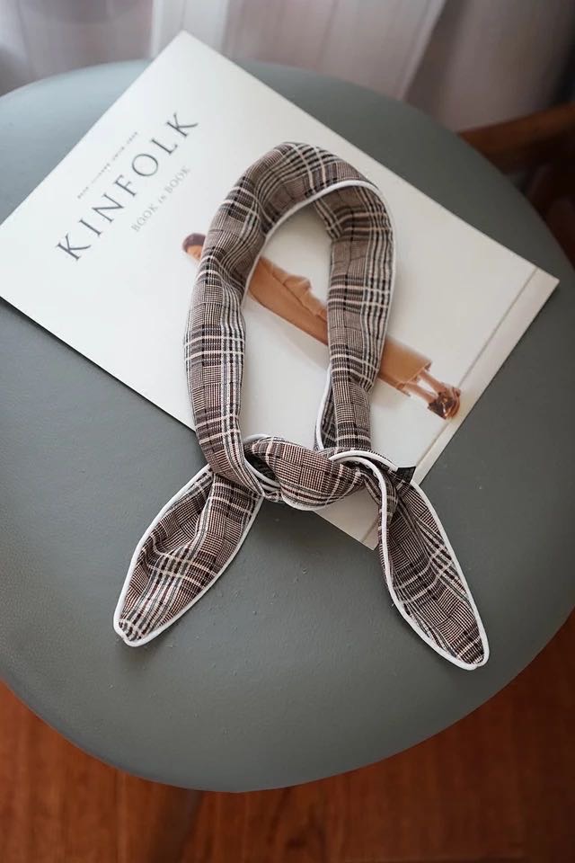 Plaid Scarf Small Bow Tie Design Sense Thin Scarf Cute Students Specification drawing