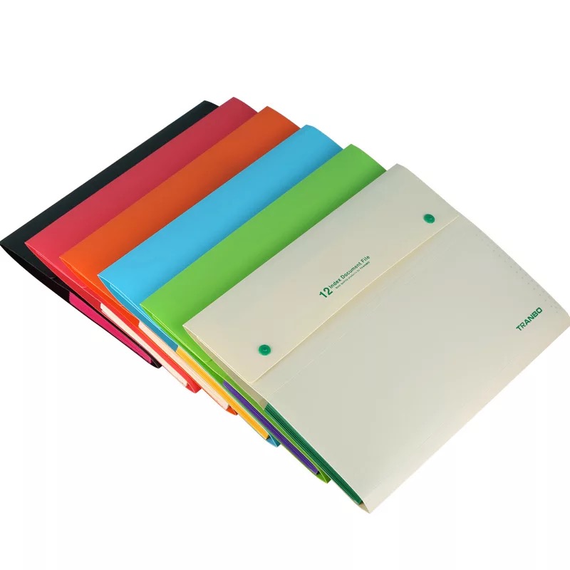 A4规格12层实色纱纹彩色内页按扣风琴包