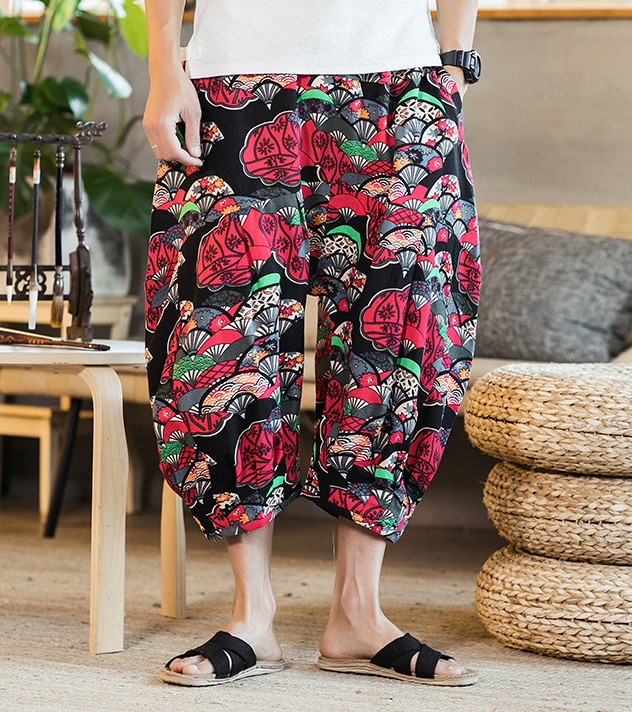 Thai elephant wide-leg pants, linen shorts, floral pants, wide-crotch lantern pants, beach pants, capsize pants, men's summer Specification image