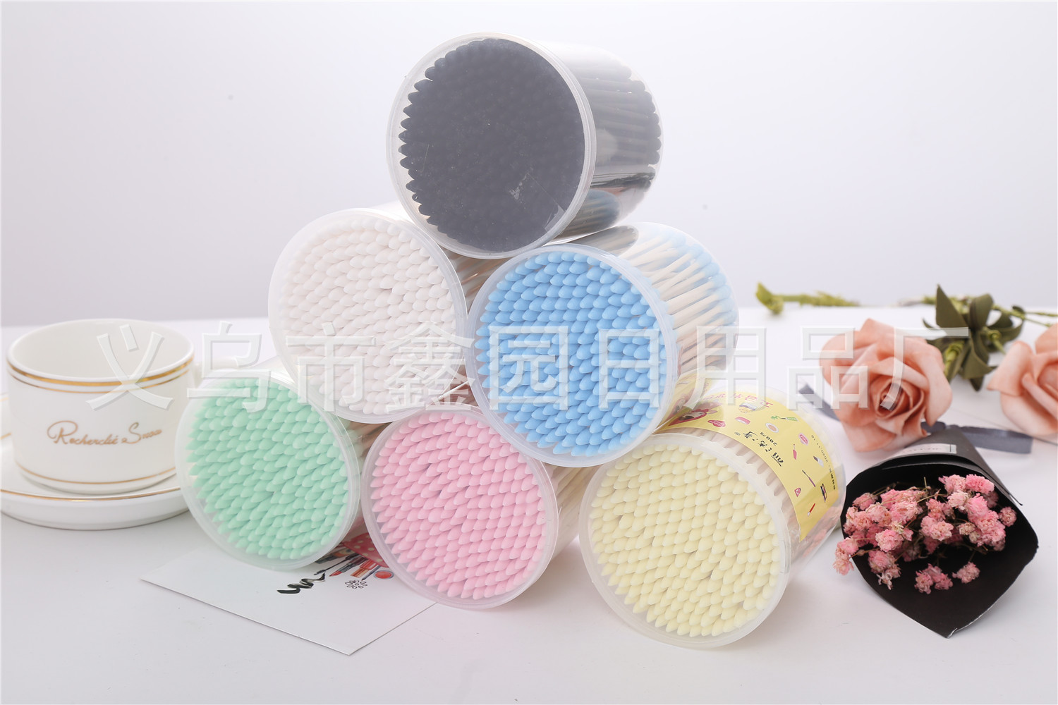 OEM尖头圆头螺旋头200支彩色黑色美容化妆卸妆纸棒木棒棉签111详情2