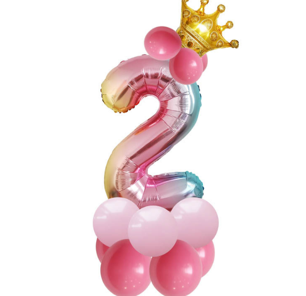 32-inch gradient color digital column aluminum film balloon base road guide birthday decoration combination set