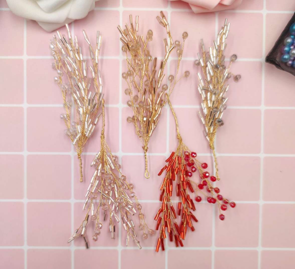 Wedding hair accessories DIY accessories Bridal head-dress brooch decorative copper wire beaded crystal flowers thumbnail
