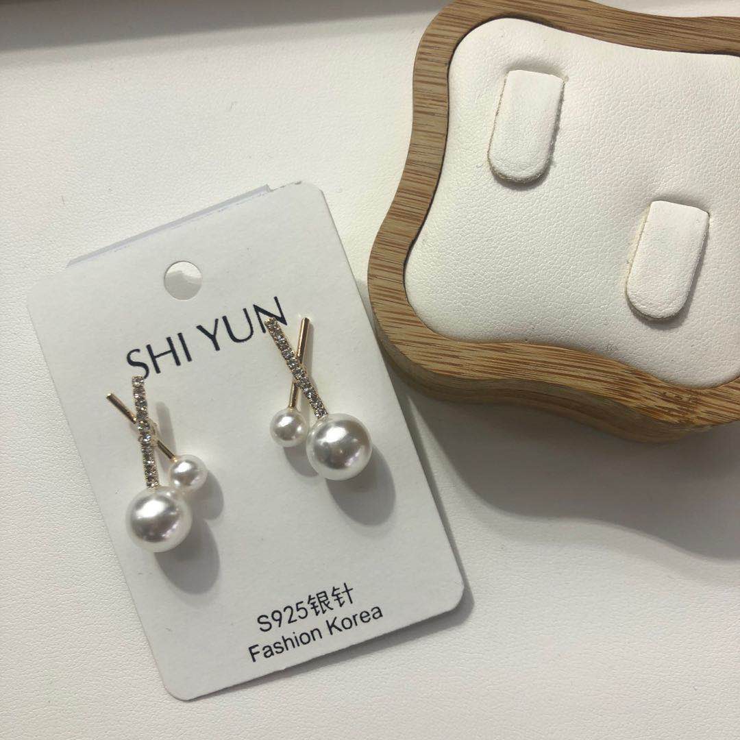 韩国东大门时尚珍珠耳钉水钻超闪气质名媛耳环细节图