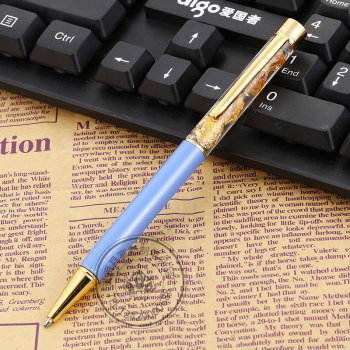 Factory direct sales of sand metal ballpoint pens, metal water drill pens, gold foil pens, customized writing and rotating crystal pens details Picture