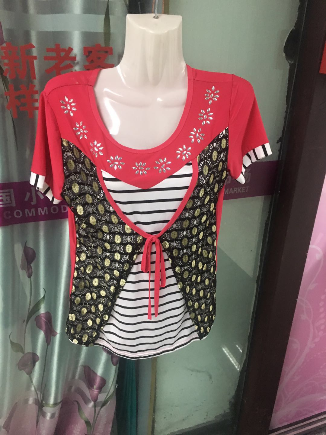 New fashion trend fake two short - sleeved pink cotton tops thumbnail