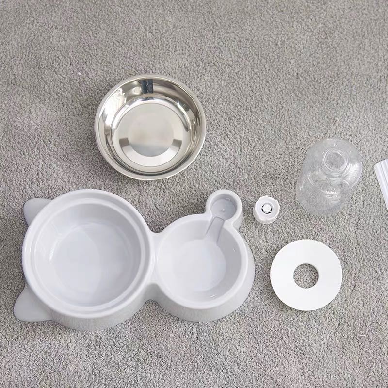 Yuan Yuan Round Cat Bowl, double-bowl anti-tipping rice bowl, automatic water refilling, double-bowl Specification image