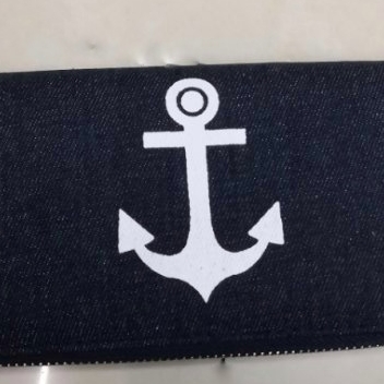 Black wallet solid color wallet anchor pattern details Picture