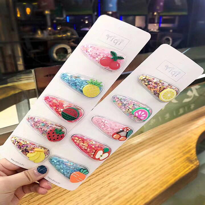 Children's hair accessories, candy color, flowing sand, transparent and elegant style, girls' fruit hair clips, side clips, baby bangs clips Specification image
