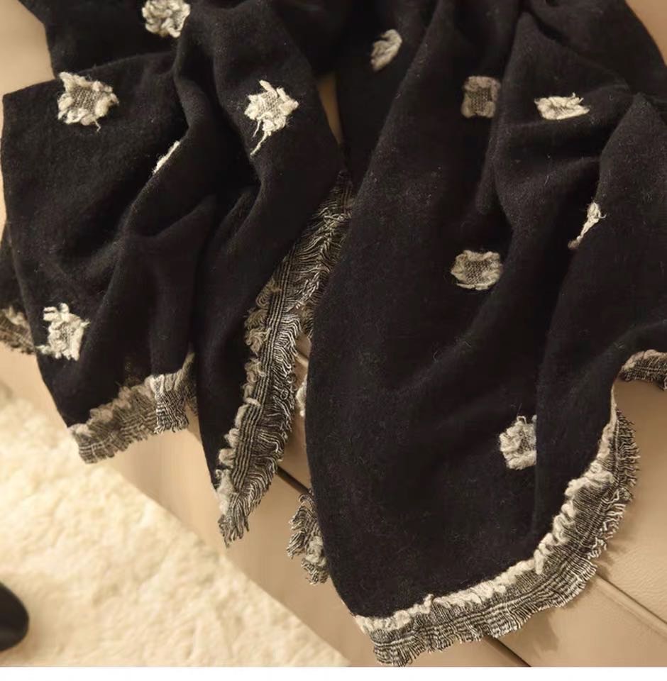 Three-Dimensional Flower Scarf Double-Sided Shawl Long Thick Warm details Picture