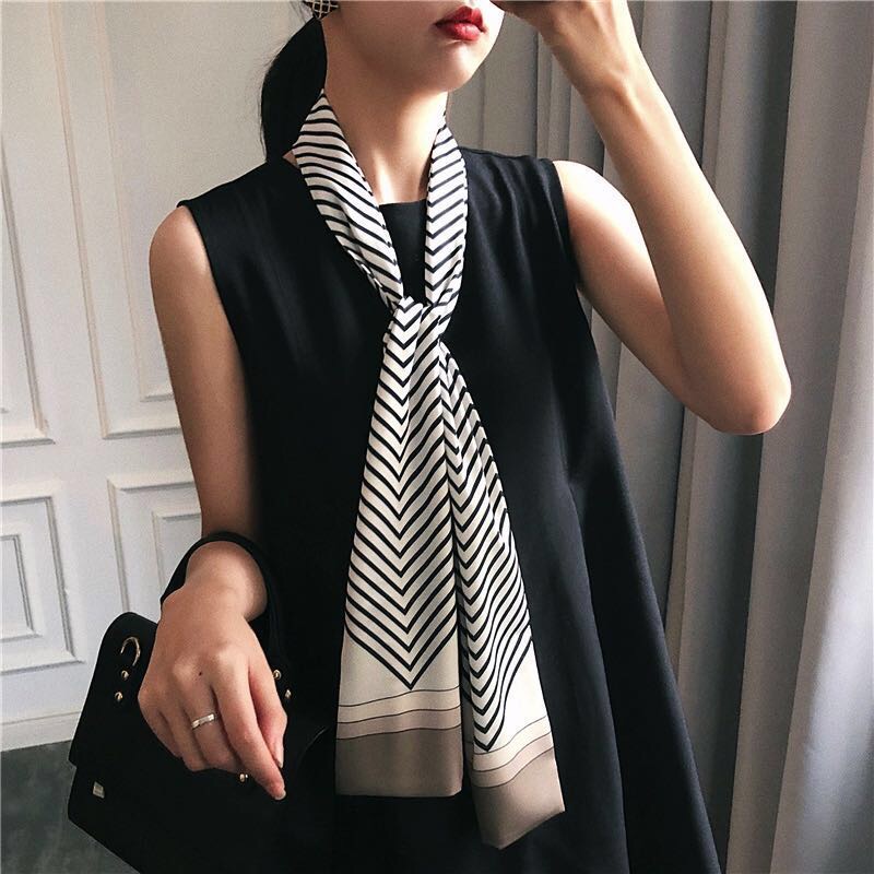 Women's Fashion Trend Casual Everything Simple Silk Striped Silk Scarf Long Scarf Specification drawing