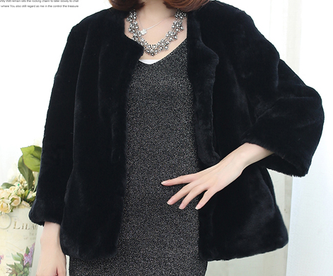 Women's Fashion Trend Warm Winter Seven-Quarter Sleeve Short Faux Fur Coat